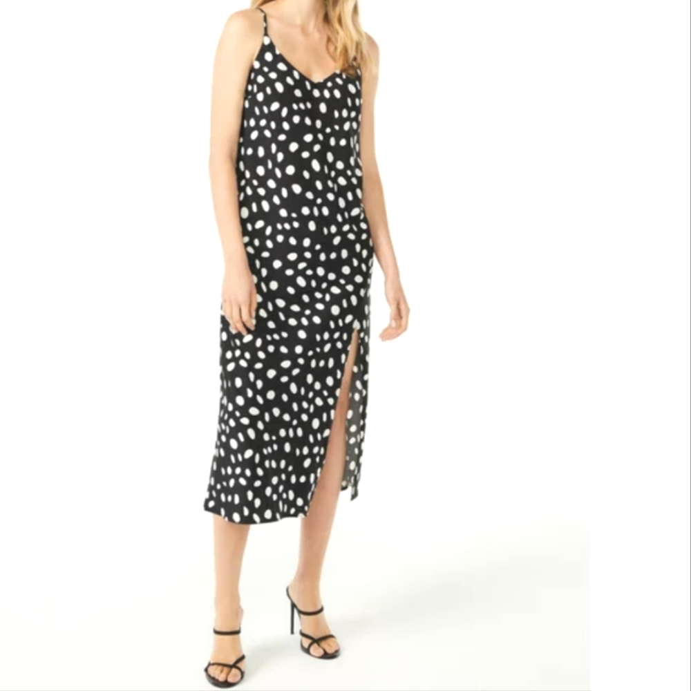 Women's Black and White Polka Dotted XL Midi Slip Dress.NWT